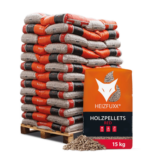 Heizfuxx Holzpellets Red 975 kg Palette – 65 x 15 kg Sackware, DIN EN ISO 17225-2 A1, CO₂-neutral